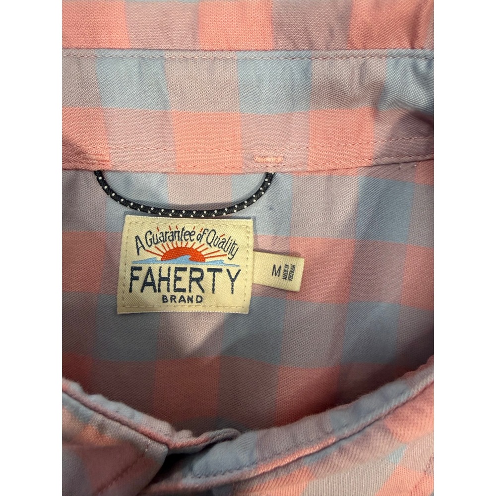 Faherty Brand Mens Short Sleeve Gingham Button Down Shirt Pink Blue Size M - Picture 3 of 7